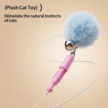 1pc Electric Retractable Cat Teaser Wand Toy, One‑Click Recycle Plush Pom‑Pom Bell Interactive Play Toy, Stimulate Hunting Instinct, Indoor Entertainment Exercise Toy For Kitten & Small Pet - Multicolor - View 6