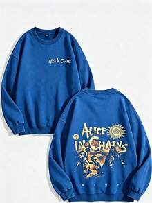Unisex Y2K "Alice In Chains - Misfit Rock Band" Graphic Cotton Hoodie, Retro Casual Fashionable Daily Soft Warm Hoodies For Streetwear - 藍色2 - 查看 2