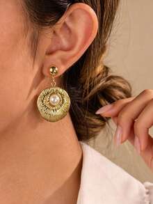 2/4/6/8 Pairs Abstract Curve Pearl Butterfly Earrings Set, French Vintage Gold Stainless Steel Enamel Dangle, Daily Date, Valentine Mother Gift - Gold - View 4