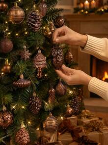72 Buah Ornamen Pohon Natal Anti Pecah dengan Cincin Gantung, Cocok untuk Pesta Liburan, Karangan Bunga, dan Dekorasi Rumah (Coklat) Dekorasi Natal Hadiah Natal Rumah Dekorasi Natal - perunggu - View 4