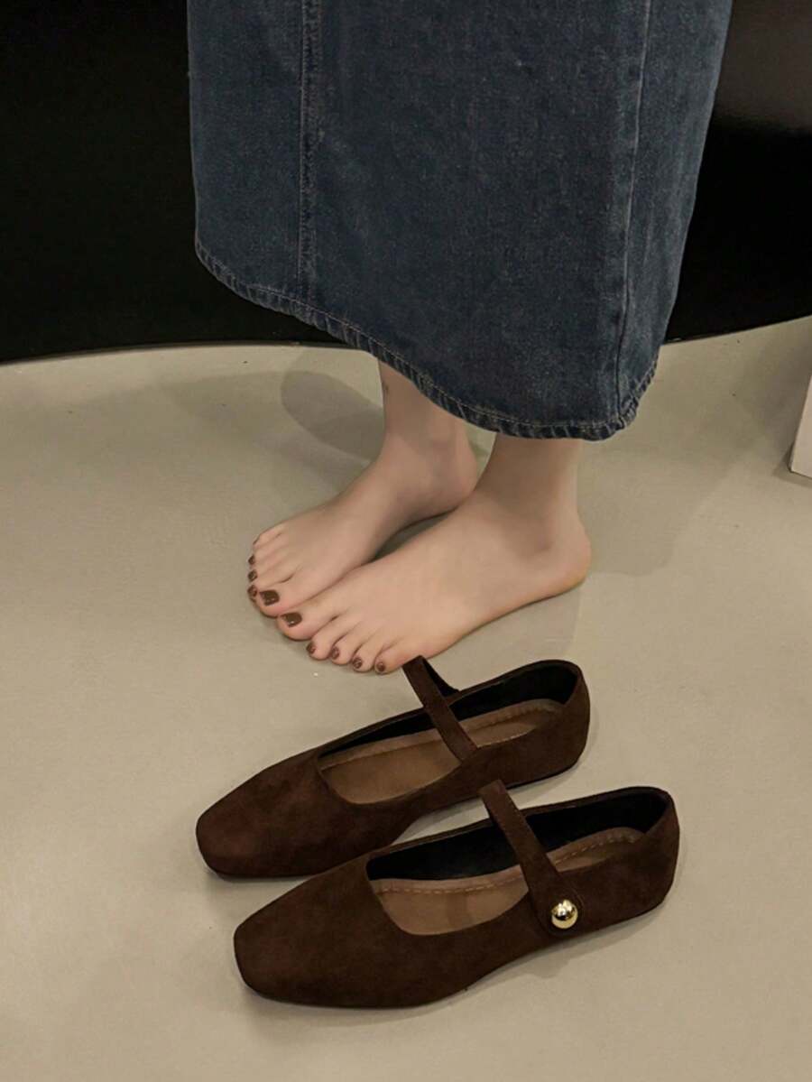Zapatos de mujer tipo Mary Jane de estilo francés para oficina y viajes, con correa plana, vintage, cómodos, de unicolor, de ante, con suela blanda, casuales, para primavera y otoño