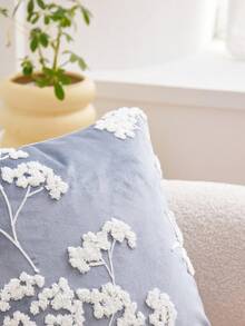 1件朦朧藍色碎花刺繡枕套，春夏花卉枕套，適合室內裝飾，四季通用裝飾枕套，不含枕芯 - 霧霾藍 - 查看 7