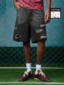 EVRINFINITE Men's Casual Washed Ripped Loose Fit Distressed Gray Denim Shorts For Husband, Boyfriend Gifts Work Going Out Urban Vacation  Jorts Men - Dark Grey - View 1