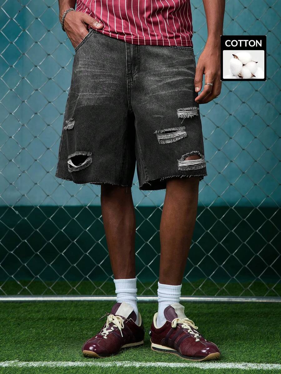 EVRINFINITE Men's Casual Washed Ripped Loose Fit Distressed Gray Denim Shorts For Husband, Boyfriend Gifts Work Going Out Urban Vacation  Jorts Men - Dark Grey - View 1
