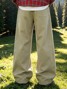 Mountain Style Outdoor Wide Leg Men's Long Pants, Drawstring Elastic Waist Skin-Friendly Hiking Trekking Cargo Pants - Khaki - View 3