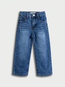 Jeans azul medio para niño con cintura ajustable y acabado desgastado - Azul lavado medio - Ver 2