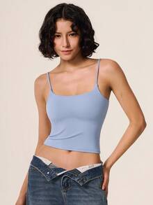 TimeOff Women's 1pc Solid Color Spaghetti Strap Backless Padded Cropped Tank Top For Outdoor Running And Fitness - Dusty Blue - View 6