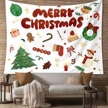 Wall Hanging Tapestry Christmas Tree Gingerbread Man Wreath Stocking Candy Cane Cake Print Merry Christmas X Mas Pattern Winter Holiday Backdrop Decor For Dorm Bedroom Living Space Party Background Ornament - Multicolor - View 7