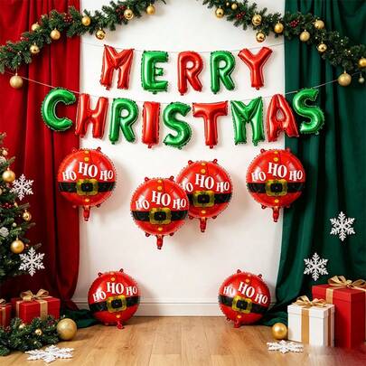 kumozawa 17pcs Christmas Party Decorations, Merry Christmas Letter Balloons And Christmas Belt Balloons, Suitable For Holiday Home Decor, Adult Winter Gatherings, Family Christmas Celebrations, Golden Days, Christmas And New Year Supplies
