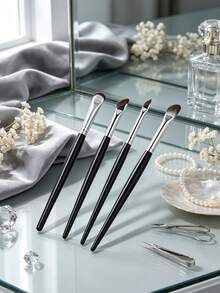 4pcs Multi-Function Eye Makeup Brush Set, Angled, Flat And Sickle-Shaped Makeup Brushes, Suitable For Under Eye Shadow, Lower Eyelash Line And Eyelid Makeup Detail Brushes - Multicolor - View 8