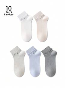 ZUJO 5 Pairs/10 Pairs Women's Ditsy Floral Pattern Short Socks, Anti-Slip Simple Comfortable, Suitable For All Seasons, Random Color - Multicolor - View 9