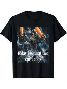 Meme de calavera I& # Hoy voy a comer dos corn dogs, una  divertida para hombres. # Camiseta de 039; - Negro - Ver 6