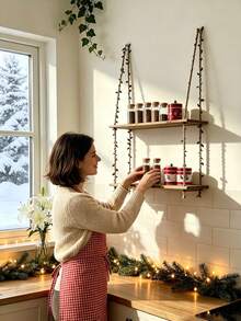 Bohemian Style 3-Tier Wall Shelf, Suitable For Displaying Indoor Plants, Books And Home Decor - Multicolor - View 2