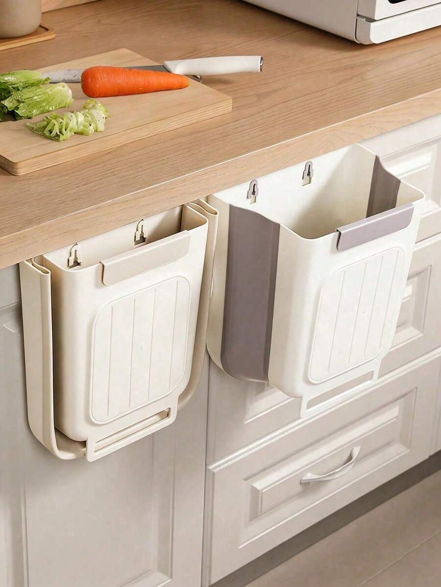 1pc Foldable Hanging Trash Can, Suitable For Kitchen Cabinet Doors, Can Be Hung On Wall, Used For Food Waste, Also As Trash Bag Holder, Multi-Functional Bathroom Trash Can, Cabinet Hanging Trash Collection, Suitable For Car Trash Collection - Multicolor - View 1