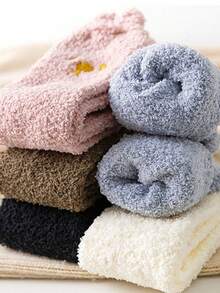 1/2/5 Pairs Cute Cat Paw & Small Ear Design Women's Warm Mid-Calf Socks, Thick Long Socks, Floor Socks, Suitable For Daily Wear And Gifting - Multicolor - View 3