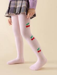 1/3 PCS Toddler Girls Spring & Autumn Tights 0‑5Y, Cute Cherry Bow Polka‑Dot Pattern Soft Breathable Stirrup Pantyhose For Daily Wear. - Multicolor - View 5