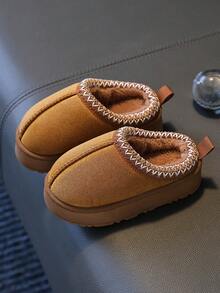 Children's Autumn/Winter Slippers, Simple Boys' Indoor Home Warm Thermal Lined, Fashion Girls' Thick Furry Slippers - Khaki - View 3