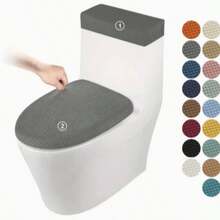2PCS-Elastic Toilet Seat Cover, Toilet Lid Cover And Tank Cover, Corn Velvet Elastic Fabric Toilet Seat Set, Suitable For Bathroom Toilet, Easy Installation, Machine Washable, Great Gift For Thanksgiving And Christmas. - Multicolor - View 2