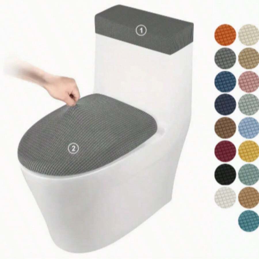 2PCS-Elastic Toilet Seat Cover, Toilet Lid Cover And Tank Cover, Corn Velvet Elastic Fabric Toilet Seat Set, Suitable For Bathroom Toilet, Easy Installation, Machine Washable, Great Gift For Thanksgiving And Christmas.