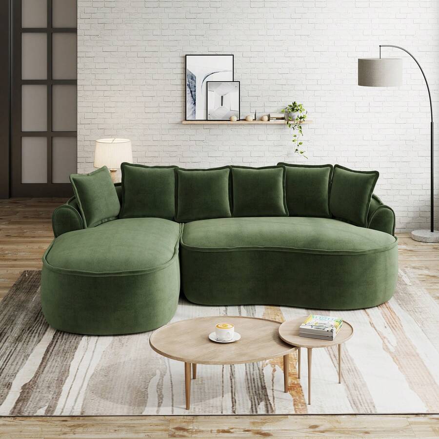Chaise Lounge Green Made Of Chenille For Living Room And Relaxation Area - Green 3 Seat - 查看 1