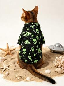 LUCKIE PAL 1pc Black Alien Spaceship Funny Print Casual Fashionable Summer Pet Shirt, Suitable For Cats And Dogs Indoor And Outdoor - Black - View 3
