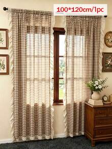 1pc American Vintage Style Ruffled Curtain, Room Divider Door Curtain, Suitable For Kitchen, Bedroom, Living Room, Daily Home, Holiday Party Atmosphere Decor - Coffee Brown - View 9