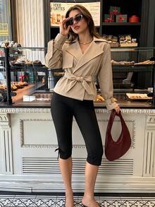 Women's Solid Color Waist Tie Casual Versatile Long Sleeve Jacket - Brown - View 6
