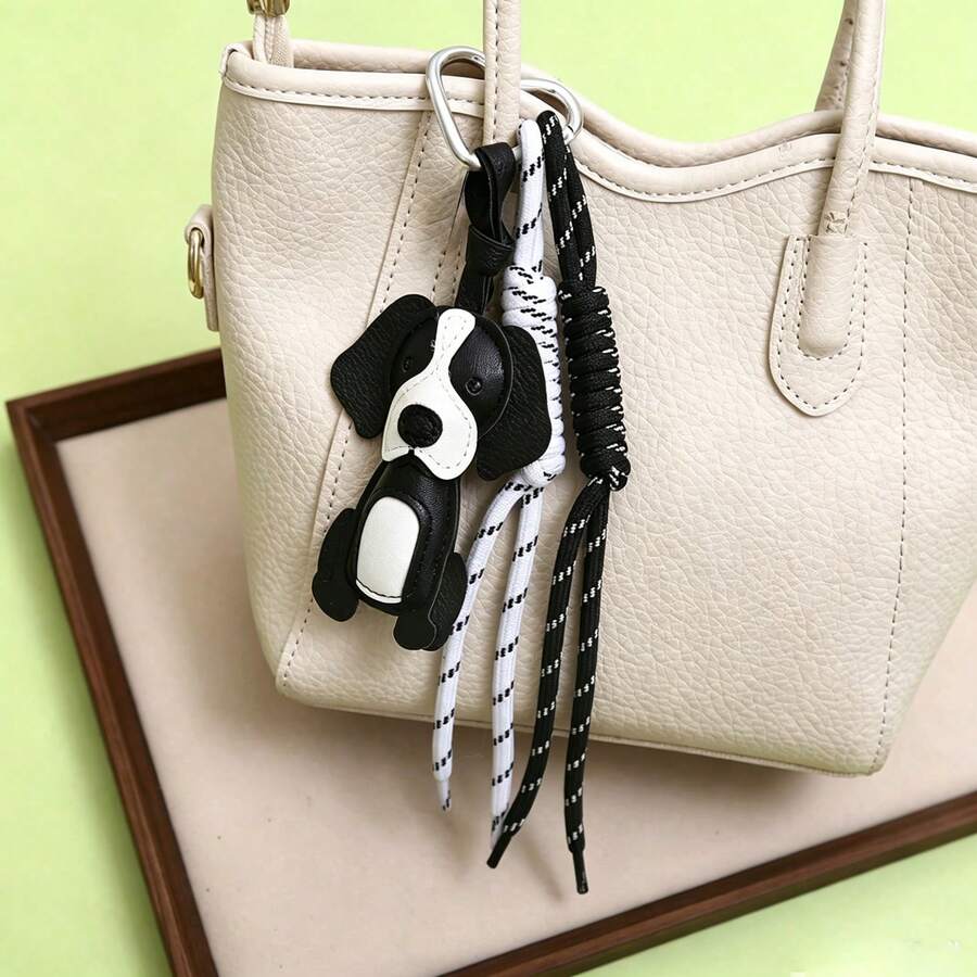 JRESSIAL Original Brown Leather Puppy Pendant With Star Decoration And Braided Rope, Bag Charm, Backpack Pendant, Gift - Black - View 1