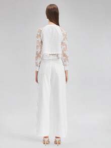 Rich Radi Q's Solid Color Woven Fabric Pearl Embroidered Top For Daily Wear, Dating, Vacation, All Seasons - White - View 6