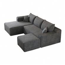 Sofa Grey Made Of Fabric For Living Room And Lounge - 深灰色四座 - 查看 11