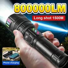 800000LM Rechargeable LED Flashlight Aluminum Alloy Torch Long Shot 1500M Great As A Gift - Black - View 2