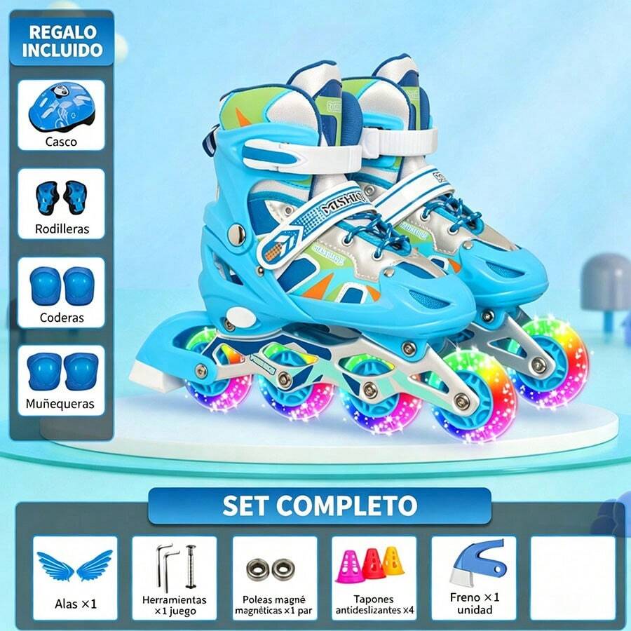 Patines de ruedas de dos hileras, patines de ruedas ajustables para niños de tamaño de cuatro ruedas - Azul Marino - Ver 1