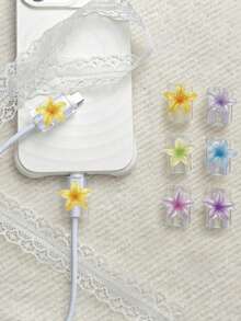 2pcs Gradient Plumeria Data Cable Protector, Anti-Breakage And Durable, Suitable For Daily Commute And Home Use, Gradient Ins Style Flower Data Cable Anti-Breakage Protector, Compatible With Apple 18W/20W PD Fast Charging, Holiday Small Gift, Cute Small Gift For Best Friends - 2pcs Plumeria - View 1