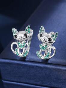 1 Pair Creative Cat Shaped Copper Material Zirconia Inlaid Women's Earrings, Daily Commute, Party, Gathering Accessories - Earrings - View 13