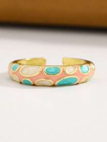 6pcs/1pc Elegant Vintage Colorful Oil Drop Pattern Enamel Ring Set, Personalized Fashion Fairy Style Women's Open Ring Jewelry Set, Suitable For Daily Wear, Party, Vacation, Casual, Date, Holiday, Gift For Friends, Family, Couples - Multicolor - View 9