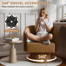 Nalupatio Swivel Barrel Accent Chair,Oversized Upholstered Round Swivel Chair With Wooden Base,Modern Luxury 360 Degree Swivel Vanity Chair For Bedroom Office Living Room,Brown-Chenille - Brown-chenille - View 7