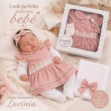 Saida de Maternidade Lavínia Com Caixa Para Bebê Menina 05 peças Roupas de Bebê - Nude - Visão 9