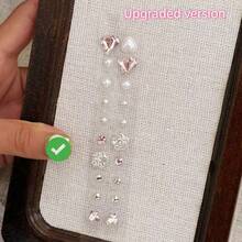 1 Set Of 20 Korean-Style Heart & Pearl Shaped Acupressure Ear Stickers, Decorative Ear Studs With Colorful Rhinestones, Breathable & Durable Acupoint Stimulation Relaxation Device, Easy To Use, No Piercing Required, Christmas Party Gift - Korean Style - View 17
