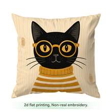 4pcs/1pc Artistic Cat Illustration Pattern Pillow Case, Single-Sided Print Pillow Case, Suitable For Living Room Bedroom Home Decor, All Season Pillow Case - Multicolor - View 13