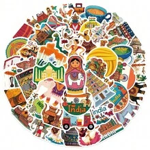 50Pcs Funny India Travel Stickers Aesthetics Scrapbook Stickers Pack India Souvenir Graffiti Stickers World Travel Stickers Vinyl Waterproof Stickers For Water Bottle,Computer,Laptop,Phone,Luggage,Notebook,Fridge - Multicolor - View 10