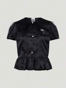 Adidas Originals Women's JACKET W Jacquard Frog Button Short Sleeve Sports Jacket LD6443 - Black - View 1