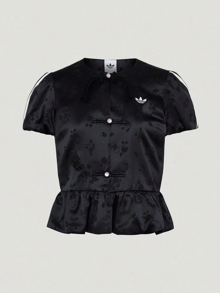 Adidas Originals Women's JACKET W Jacquard Frog Button Short Sleeve Sports Jacket LD6443 - Black - View 1