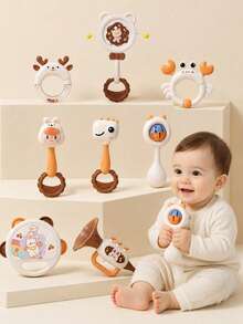 Set Mainan Bayi 8 Buah yang Menenangkan, Termasuk Mainan Kerincingan Tangan, Gendang Tangan, Terompet Mini, dan Mainan Pembelajaran Dini Lainnya, Termasuk Mainan Sensorik untuk Menggenggam, Menggoyang, dan Mengenali Suara untuk Meningkatkan Perkembangan Pendengaran dan Penglihatan, Meningkatkan Kekuatan Genggaman Tangan Bayi, Cocok Sebagai Hadiah Ulang Tahun/Liburan untuk Bayi Baru Lahir dan Balita - MultiWarna - View 1