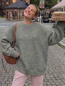 Women's Wool Blend Knit Pullover Sweatshirt, Wool Sweatshirt Crew Neck Sweatshirt, Fall Clothes Fall Outfit For Women, Vacation Outfits, Fall Style, Fall Clothes, Winter Clothes C - Grey - View 2