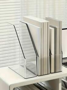 1/2pcs Transparent Desktop Bookshelf, Desktop Storage Rack, Thickened Acrylic File Storage Rack, Office Desktop Organizer, Student Stationery Rack, Book Stand Storage Box, Daily Use, Home Storage And Organization, School Supplies, Desktop Accessories, Room Decor - Multicolor - View 2