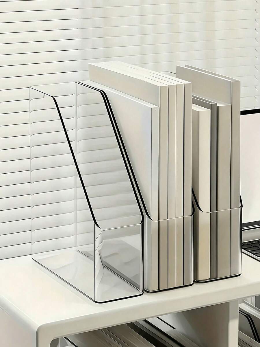 1/2pcs Transparent Desktop Bookshelf, Desktop Storage Rack, Thickened Acrylic File Storage Rack, Office Desktop Organizer, Student Stationery Rack, Book Stand Storage Box, Daily Use, Home Storage And Organization, School Supplies, Desktop Accessories, Room Decor