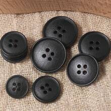 10pcs 1.1-2cm Vintage Natural Black Small Rim Style 4-Hole Wooden Buttons, Suitable For Shirts, Cardigans, Sweaters, Jackets, Coats, Versatile Wooden Decorative Buttons - Black Thin-edged Wooden Buckle - View 7