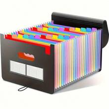 1pc Extended Folder, 25 Pocket File Organizer Box, Portable Plastic File Box, Paper/Document/Bill/Receipt Management Folder (A4/Letter Size) Art Supplies Folder, Multi-Functional Permanent Folder, Suitable For Office, School, Home - Multicolor - View 1