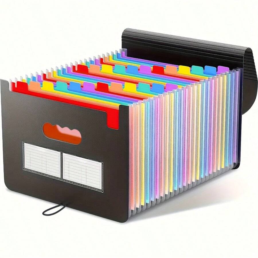 1pc Extended Folder, 25 Pocket File Organizer Box, Portable Plastic File Box, Paper/Document/Bill/Receipt Management Folder (A4/Letter Size) Art Supplies Folder, Multi-Functional Permanent Folder, Suitable For Office, School, Home - Multicolor - View 1