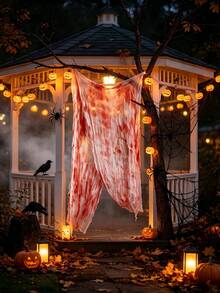 2pcs Red Blood Stained Horror Fabric, Halloween Scary Gauze Cloth, Halloween Horror Fabric - Scary Gauze Blood Stained Horror Cloth, Suitable For Haunted House Halloween Party Yard Wall Doorway Outdoor Decoration Window Doorway Covering Gauze, Table Centerpiece Decoration, Yard Decoration, Horror Atmosphere Background Decoration, Halloween Decoration, Halloween Costume Props, Halloween Gift, Prank Costume - Color - View 8